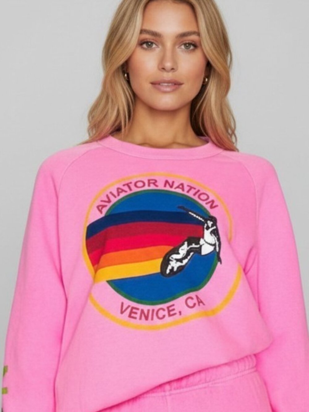 AVIATOR NATION VENICE CALIFORNIA PINK SWEATSHIRT WOMEN'S SIZE S DEFECTS